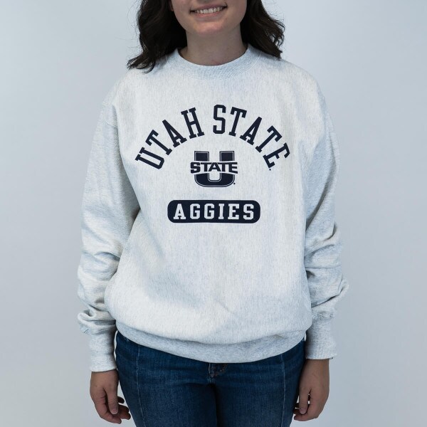 Grey, Heathered, Utah State, U-State, Aggies, Crew, Sweatshirt
